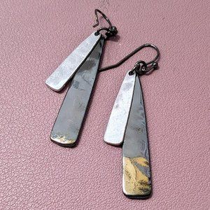 Two-toned silver dangly earrings